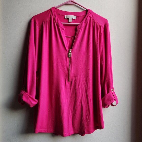 MICHAEL Michael Kors Hot Pink Zip-Up Blouse Size Large - Picture 7 of 14